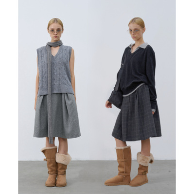 灰色羊毛毛呢半身裙女