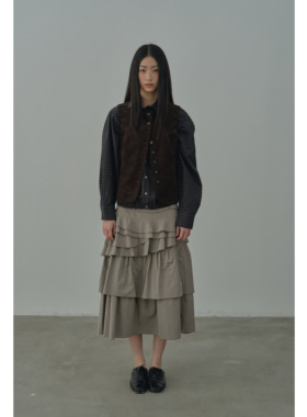 Rebornique 韩系轻亚格雷风多裙摆半身裙 荷叶边高腰蛋糕裙中长裙