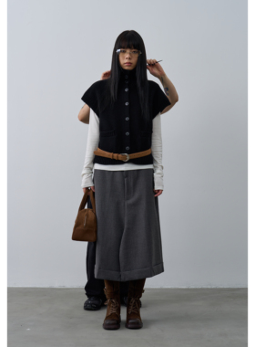 Rebornique 韩系高智感纯羊毛叠穿针织背心 粗针高领开衫毛衣女