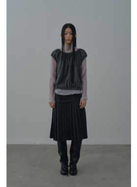 Rebornique 韩系轻亚ins风叠穿针织背心 百搭抽绳花苞短袖针织衫