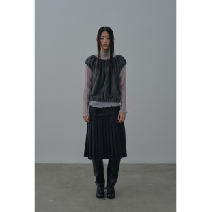 Rebornique 韩系轻亚ins风叠穿针织背心 百搭抽绳花苞短袖针织衫