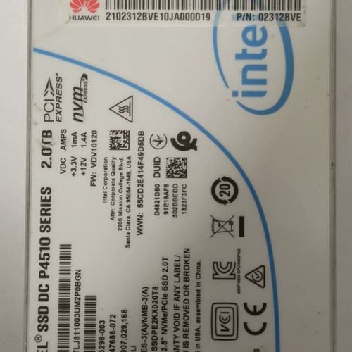 2T NVME U2 02312BVE SSDPE2KX020T8 P4510 服务器 提供测报议价