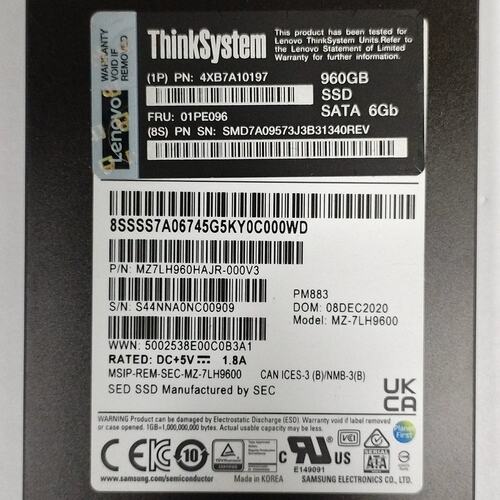 960G SATA 4XB7A10197 01PE096 MZLH960HAJR-000V3 PM883议价