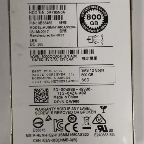 800G SAS 0CW988 HUSMM1680ASS204 服务器固态SSD 512 2.5议价