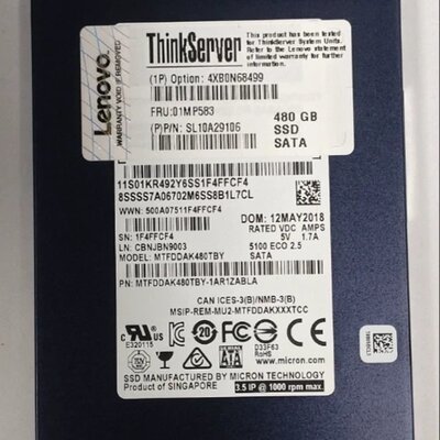 480G 6GSATA 01MP583 S7A06702 MTFDDAK480TBY提供测报SSD议价