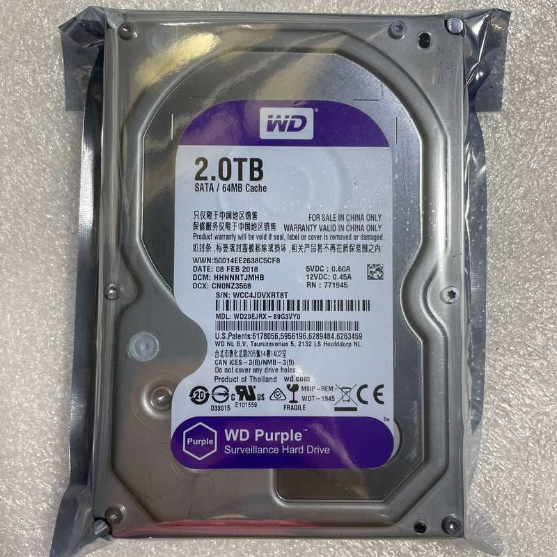 WD/西部数据 WD22EJRX 西数2T监控硬盘 紫盘2TB台式机械硬盘SATA3