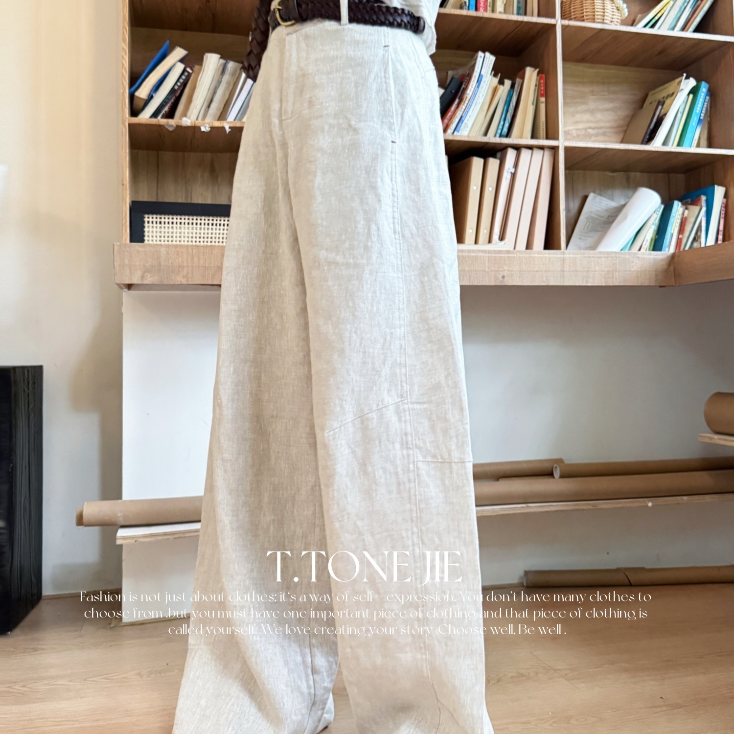TONE立体裁剪亚麻休闲裤