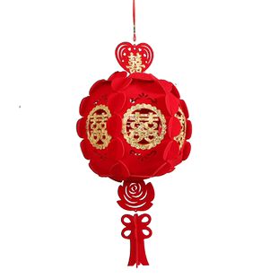 新款红色植绒布金喜字绣球创意婚房婚宴装饰布置用品结婚挂饰吊饰