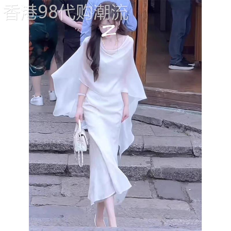白色通勤风雪纺防晒衣女夏季欧货百搭款披肩斗篷罩衫薄款开衫上衣