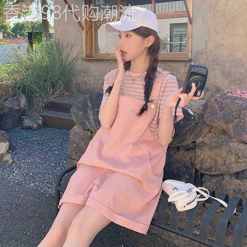 套装女夏季薄款2025年新款宽松条纹短袖抱婴袋连身裤休闲时尚两件