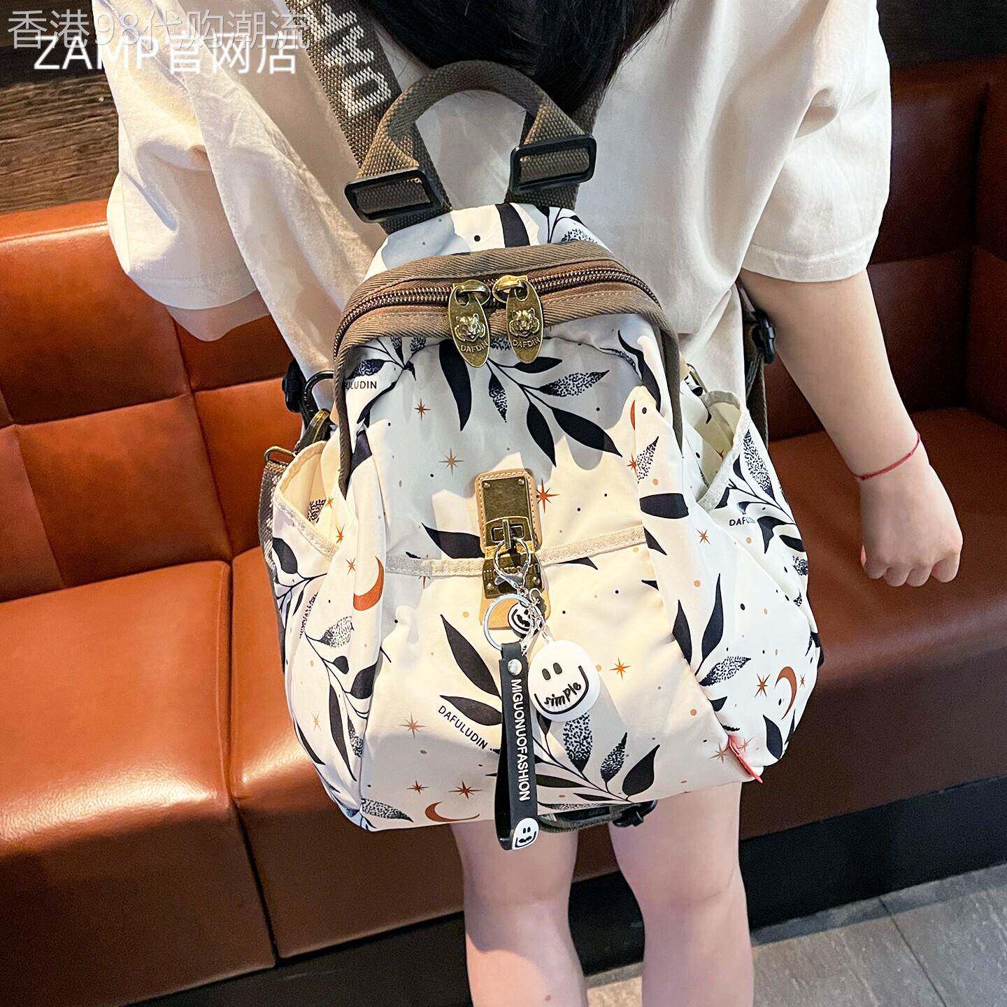 法国ZAMP新中式印花后揹包女新款轻便防水揹包大容量牛津登山书包
