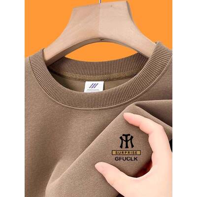 高端长袖t恤男士2025春秋冬季新款圆领纯棉加绒加厚打底卫衣男款