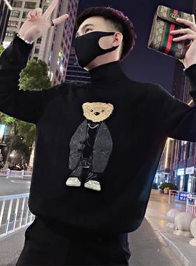 高领针织衫男子冬季2025新Trbottomy品牌英俊加厚内层衬衫熊绣花