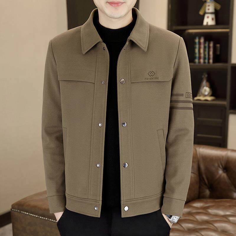 高端翻领毛呢男士外套2025秋冬季新款中年轻商务休闲加绒加厚夹克