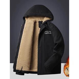 高端超厚羊羔绒外套男秋冬季新款纯棉加绒加厚男士连帽棉衣服高端