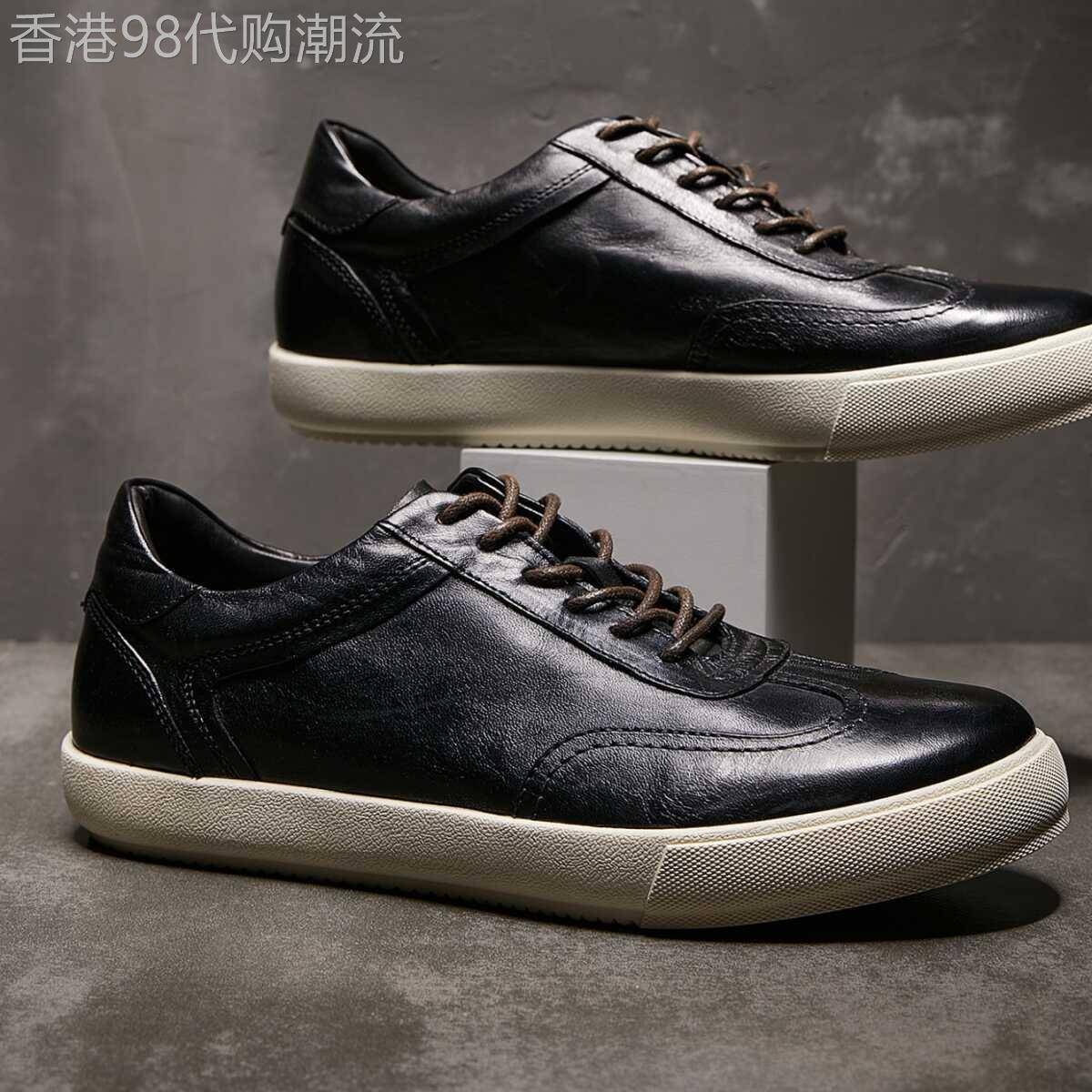 Super奢华水洗马皮板鞋男复古透气时尚轻便高端飞机头休闲鞋百搭
