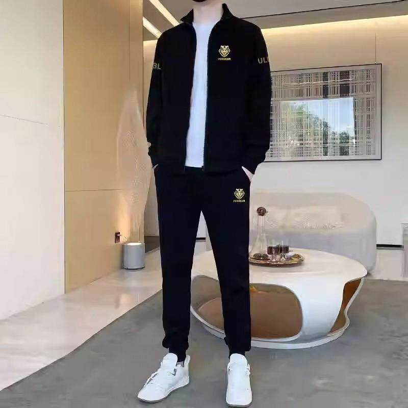 高端休闲运动套装男士春秋冬季2025新款加绒卫衣男款立领开衫外套