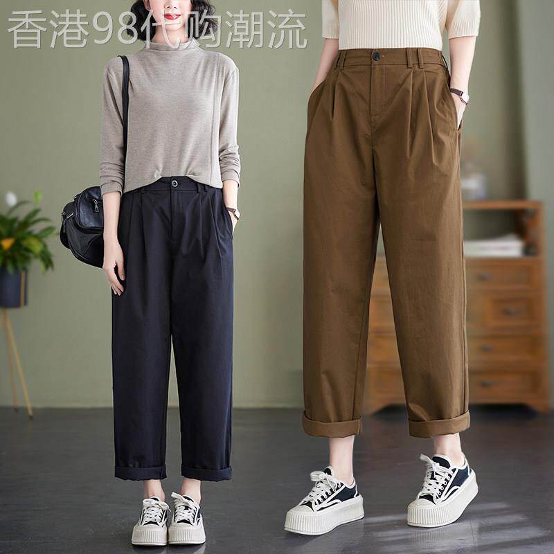 时尚工装休闲裤女春秋新款宽松大码显瘦百搭纯色女士气质直筒长裤