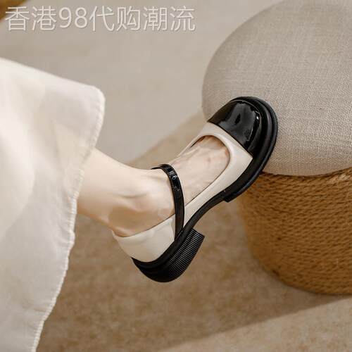 玛丽珍女鞋2026年新款拼色复古配裙子厚底单鞋粗跟英伦风小皮鞋子