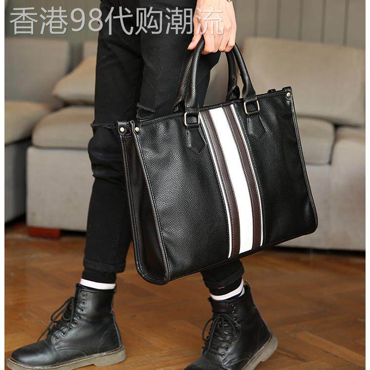 欧洲站男士手提包时尚潮公文包男商务真皮简约休闲个性手拎包百搭