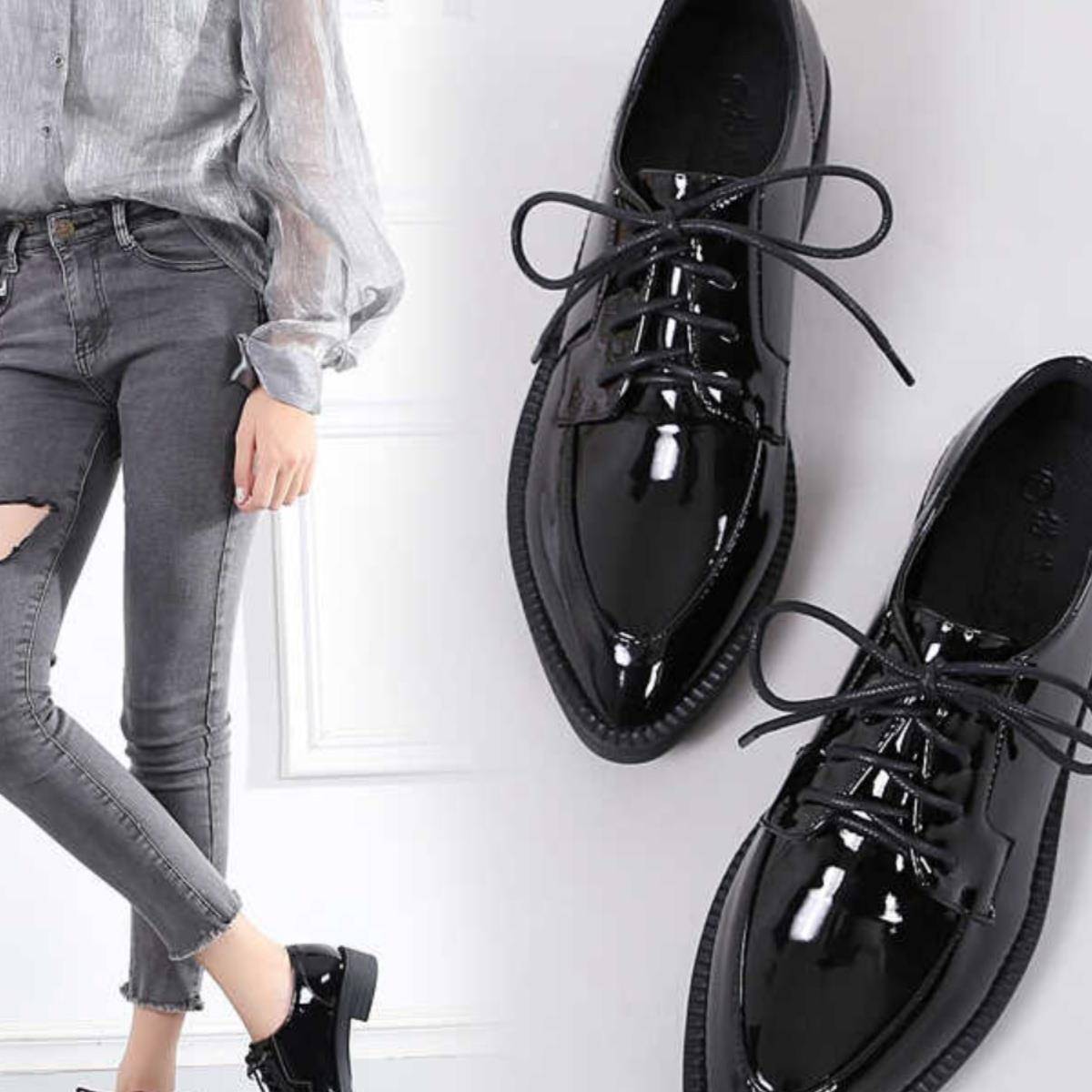 韩版真皮英伦风加绒乐福鞋百搭小皮鞋女2024春季新款尖头系带单鞋