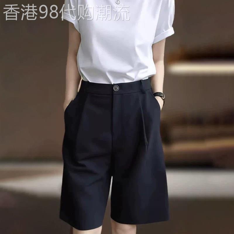 黑色西装短裤女士夏季薄款气质通勤休闲裤大尺码宽松直筒显瘦五分