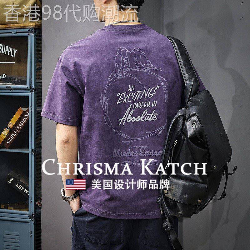 出口美国Chrisma Katch~美式棉短袖t恤宽松半袖复古印花体恤衫