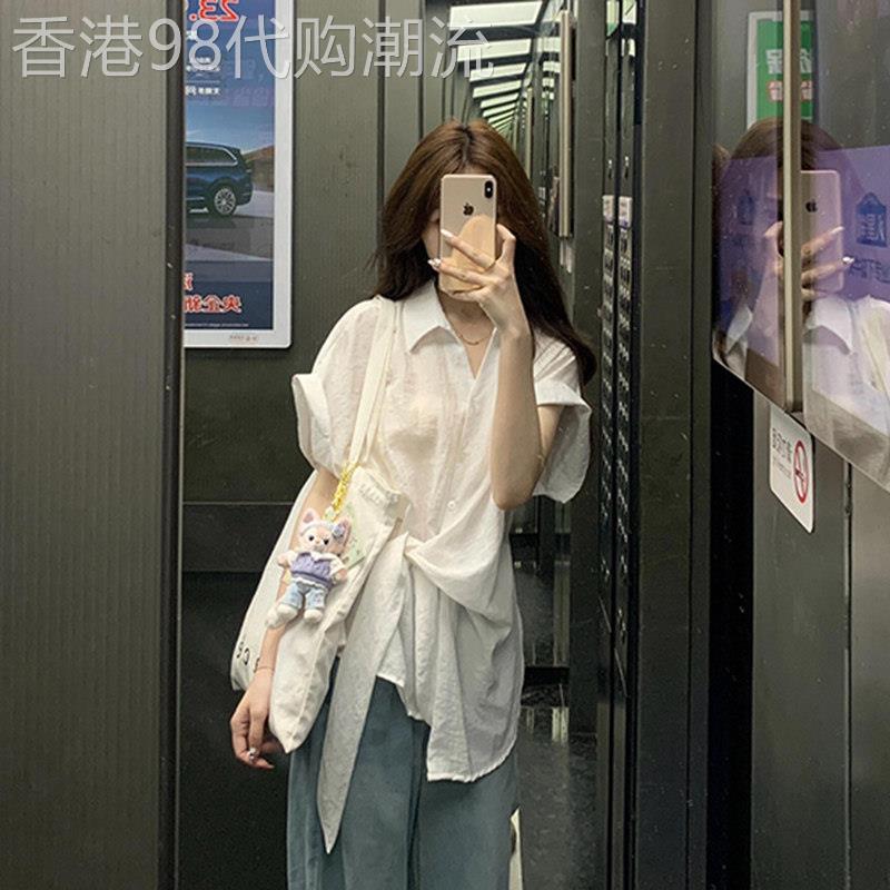白色绑带收腰显瘦衬衫女夏季2026新款设计感小众独特短袖衬衣上衣