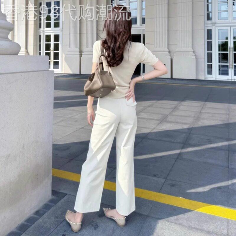 白色裤子女2026新款夏季薄款小个子高腰梨型身材休闲窄版直筒裤子