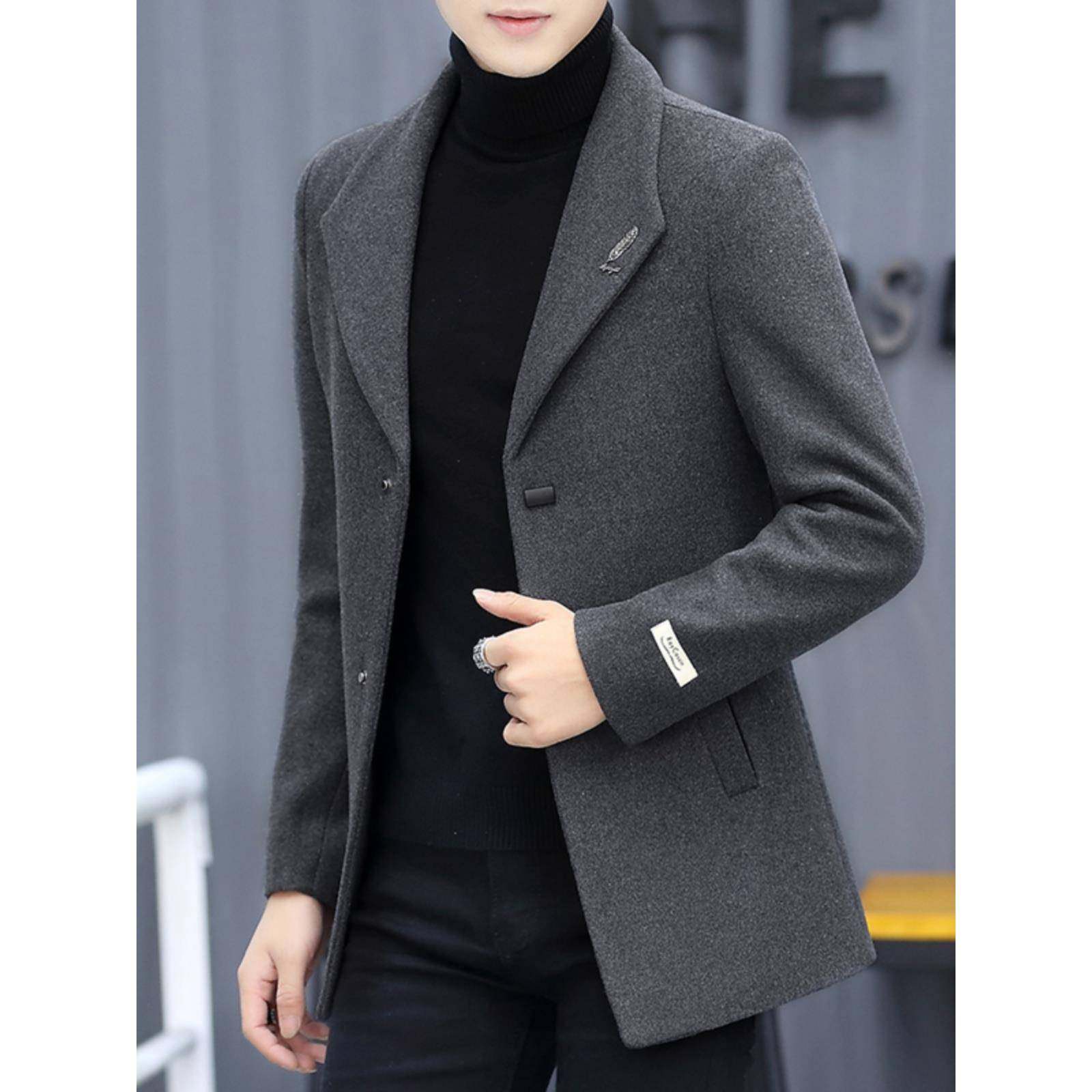 羊绒大衣男秋冬季高端加绒加厚短款韩版修身西装男士羊毛呢子外套