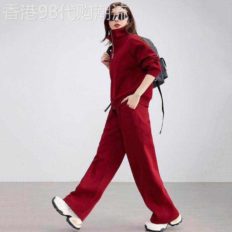 ZCKW休闲运动套装女大尺码时尚长袖立领运动衫外套阔腿裤跑步服