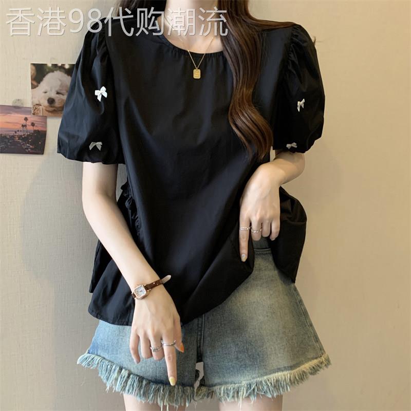 雪纺衬衫女短袖夏季薄款2026新款宽松大码遮肚子娃娃衫泡泡袖上衣