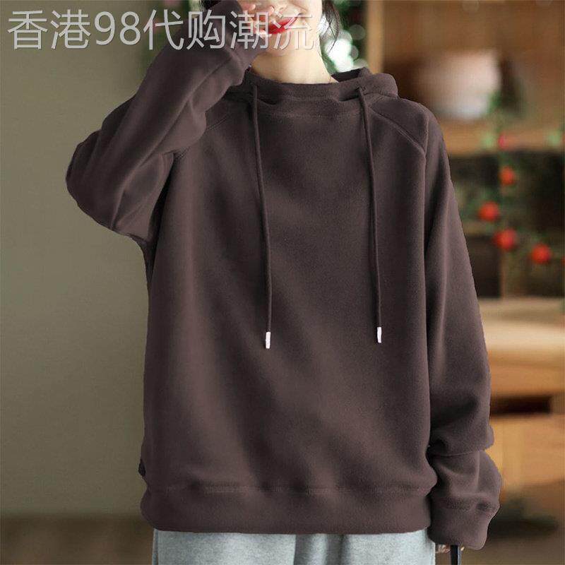 双面德绒连帽卫衣外套女装加绒加厚秋冬欧货大码宽松休闲套头上衣