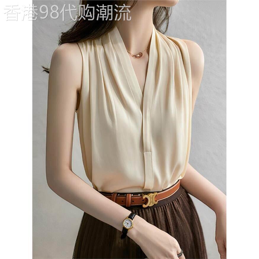 高端小背心衬衫女夏季新款薄款气质内搭醋酸缎面V领无袖衬衫上衣