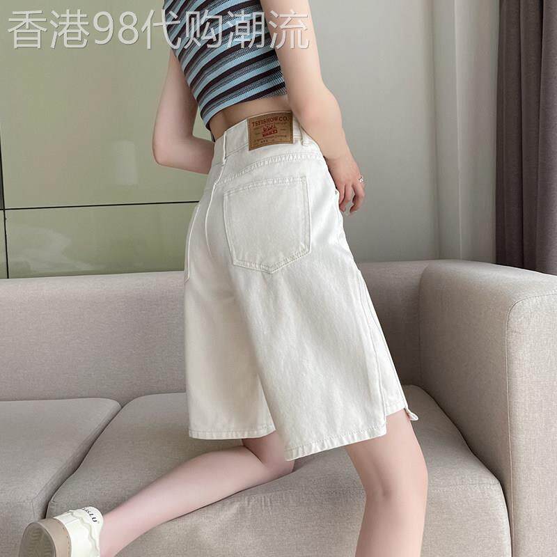 韩国白色五分牛仔短裤女2025年夏季新款高腰宽松显瘦直筒阔腿中裤