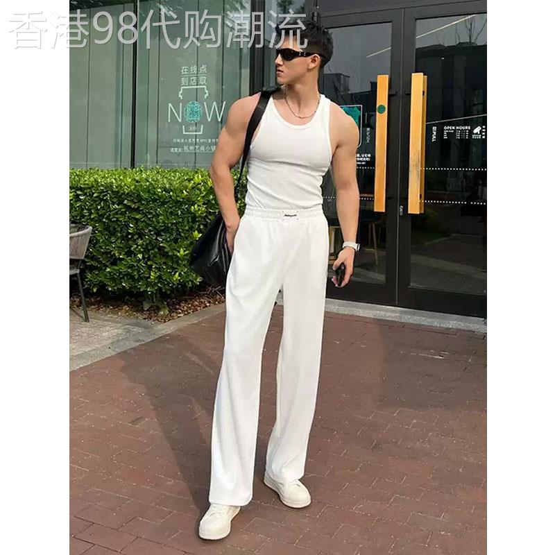 白色休闲裤男士夏季cleanfit垂感直筒长裤高级感痞帅纯色健身裤子