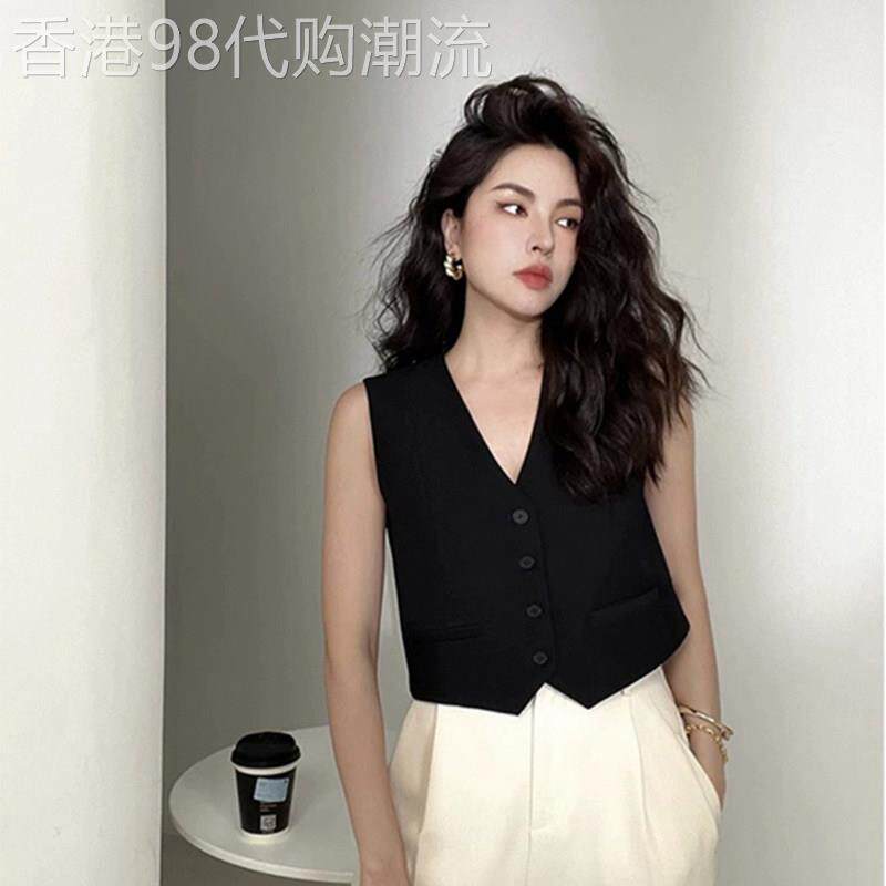西装马甲背心女法式高级感黑色V领短款坎肩马夹背心叠穿无袖上衣