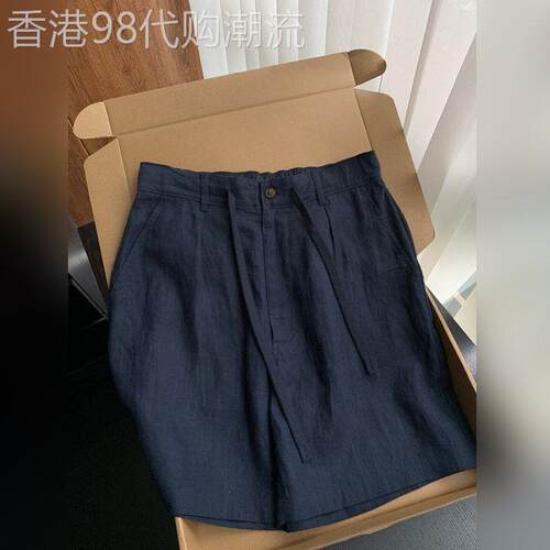 轻熟极简老钱风水洗亚麻五分短裤男2026夏季半松紧抽绳通勤休闲裤