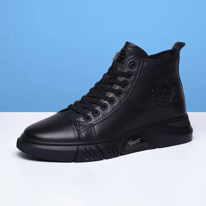 潮牌男鞋冬季2025新款黑色加绒马丁靴男士真皮高帮棉鞋软底皮靴子