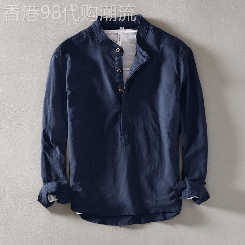 欧美设计师Chrisma Katch~春秋亚麻休闲长袖男士复古棉麻薄衬衫