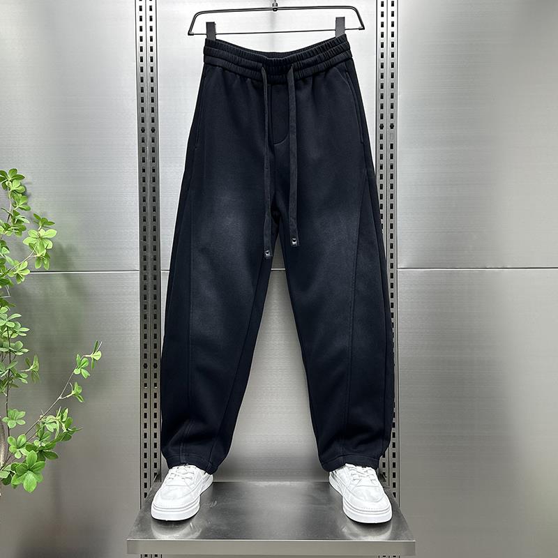 MAROLIO~质感爆棚！秋冬季加绒宽松卫裤男休闲百搭直筒阔腿弯刀裤