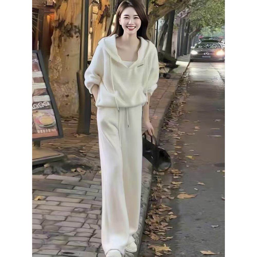 欧洲站秋季2025年新款韩系慵懒风时尚休闲运动连帽卫衣长裤套装女