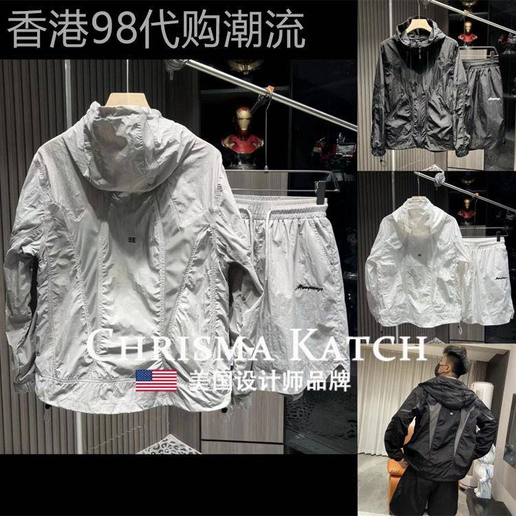 出口美国Chrisma Katch~薄款透气网眼休闲长袖冰丝五分两件套
