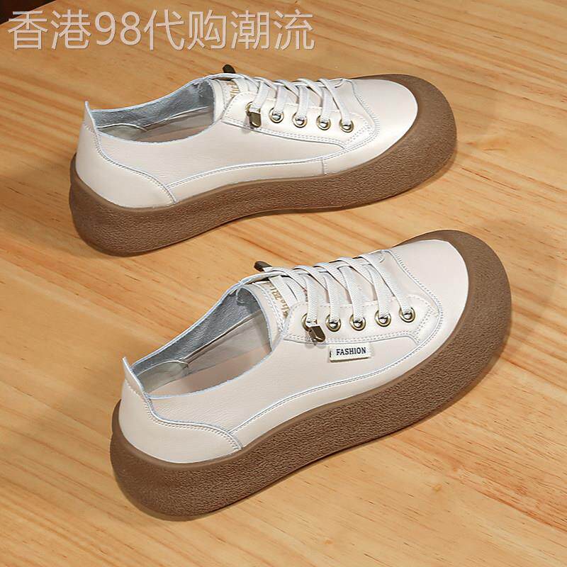 真皮超火一脚蹬小白鞋女复古2026春秋牛筋底休闲女鞋百搭平底板鞋