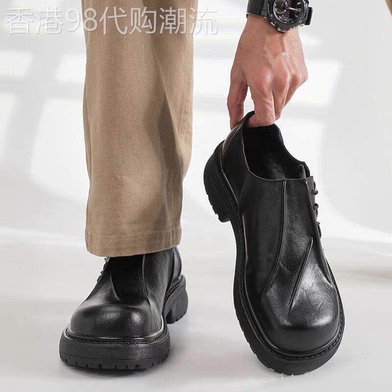 【高品质】德比鞋子男款黑色大头皮鞋英伦风翘头情侣增高通勤鞋女