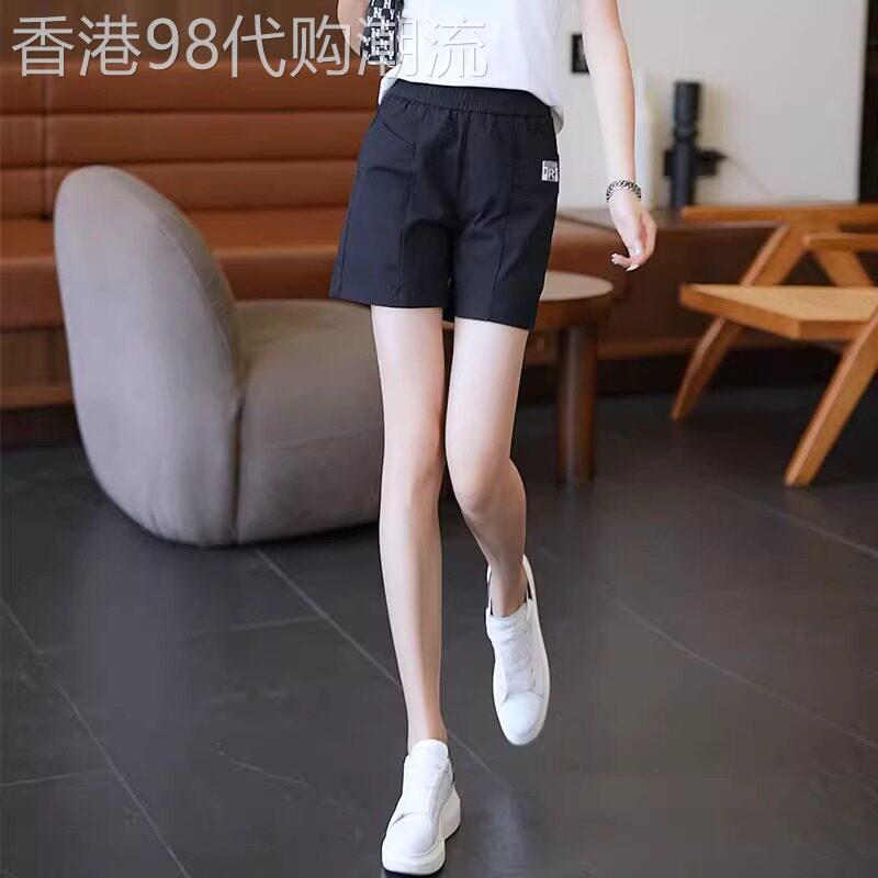 潮牌薄款休闲纯棉短裤女夏季新款松紧高腰遮肉显瘦直筒阔腿四分裤