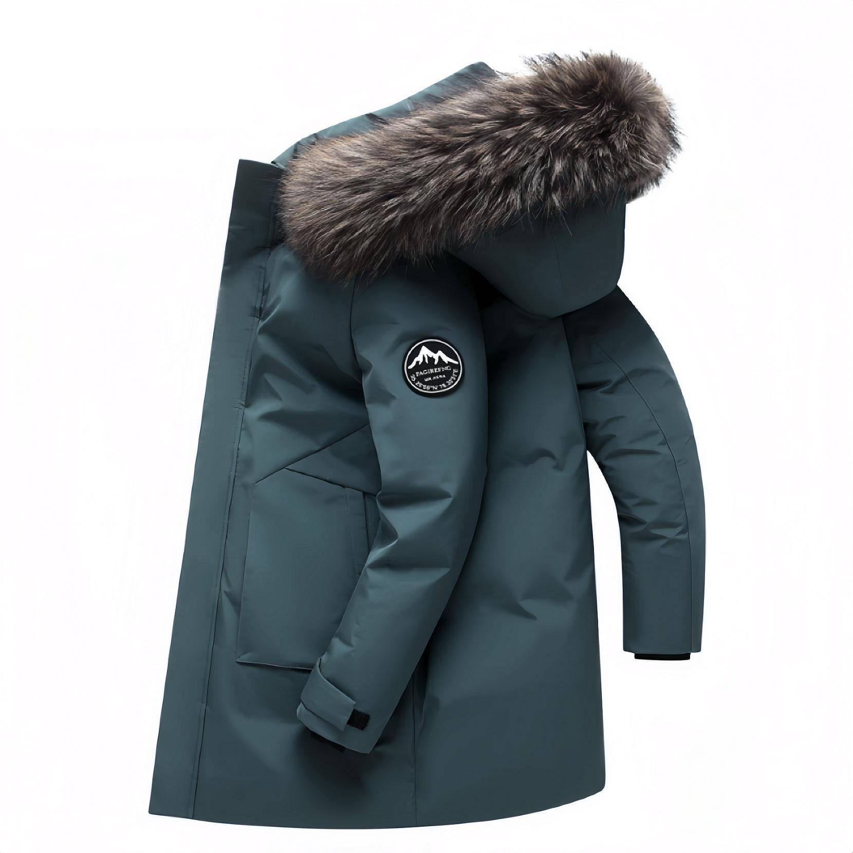 MAROLIO~出口法国！中长款羽绒服男士冬季加厚大毛领白鸭绒派克服