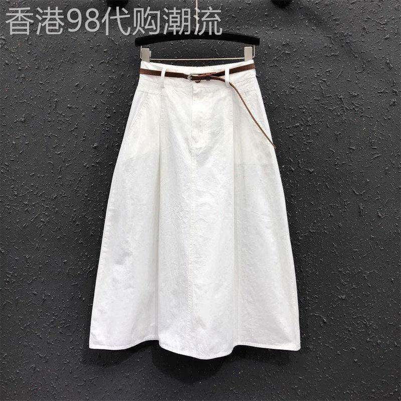 法式赫本风白色牛仔半身裙女夏季高腰显瘦中长版梨形身材遮胯伞裙