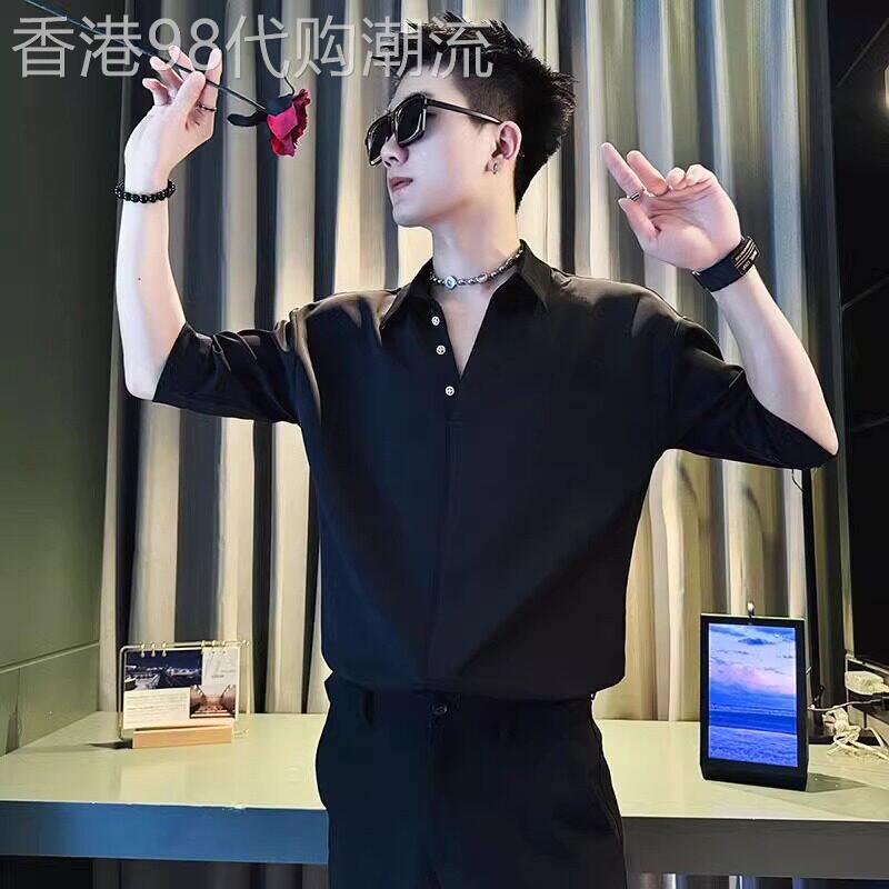 高端衬衫领POLO衫男士短袖T恤2026新款夏季冰丝五分袖T恤男款潮