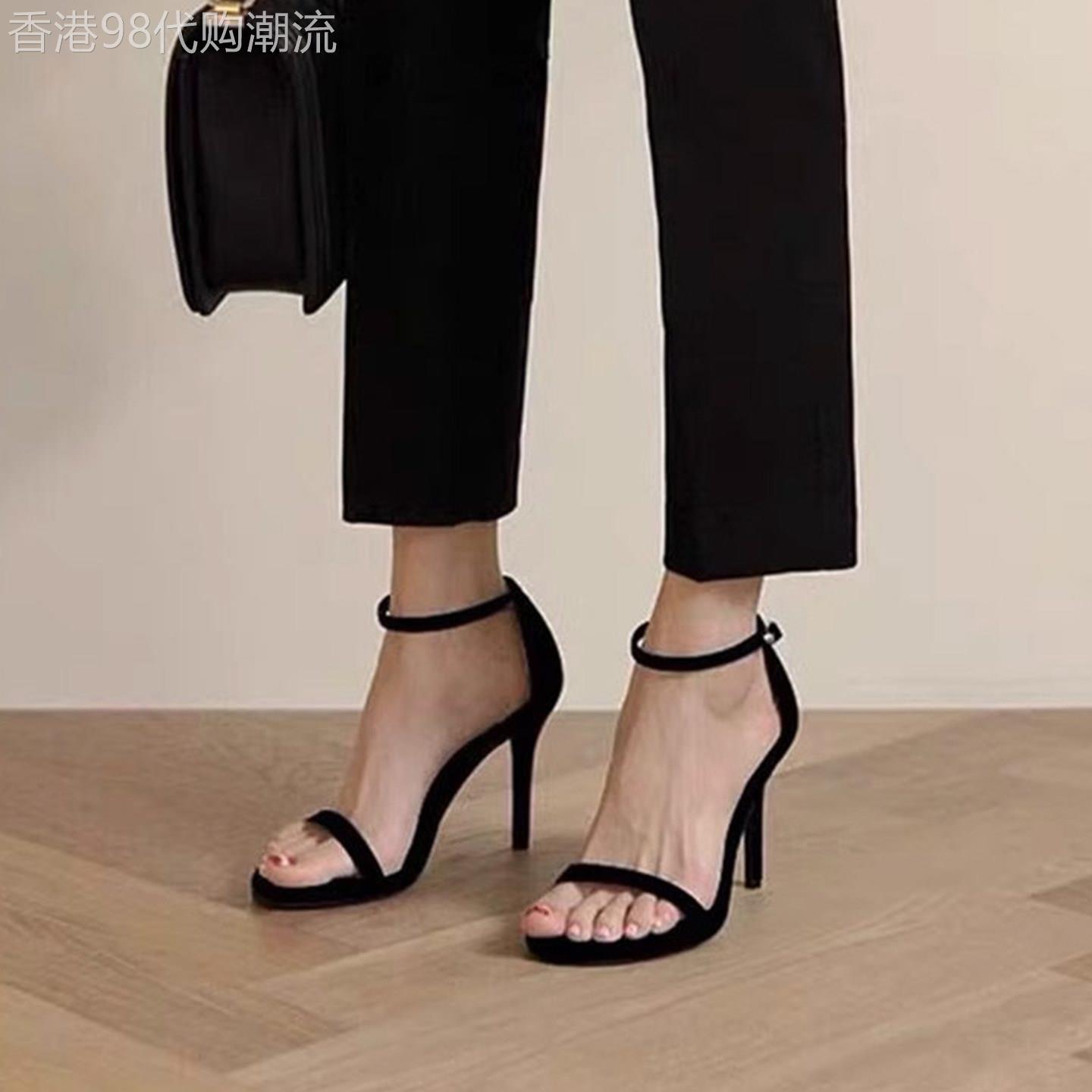 真皮黑色法式高跟凉鞋女夏季2026新款细跟一字带不累脚女士高跟鞋